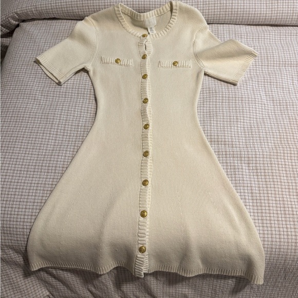 H&M Dresses & Skirts - H&M Cream Ribbed Knit Button-Front Mini Dress